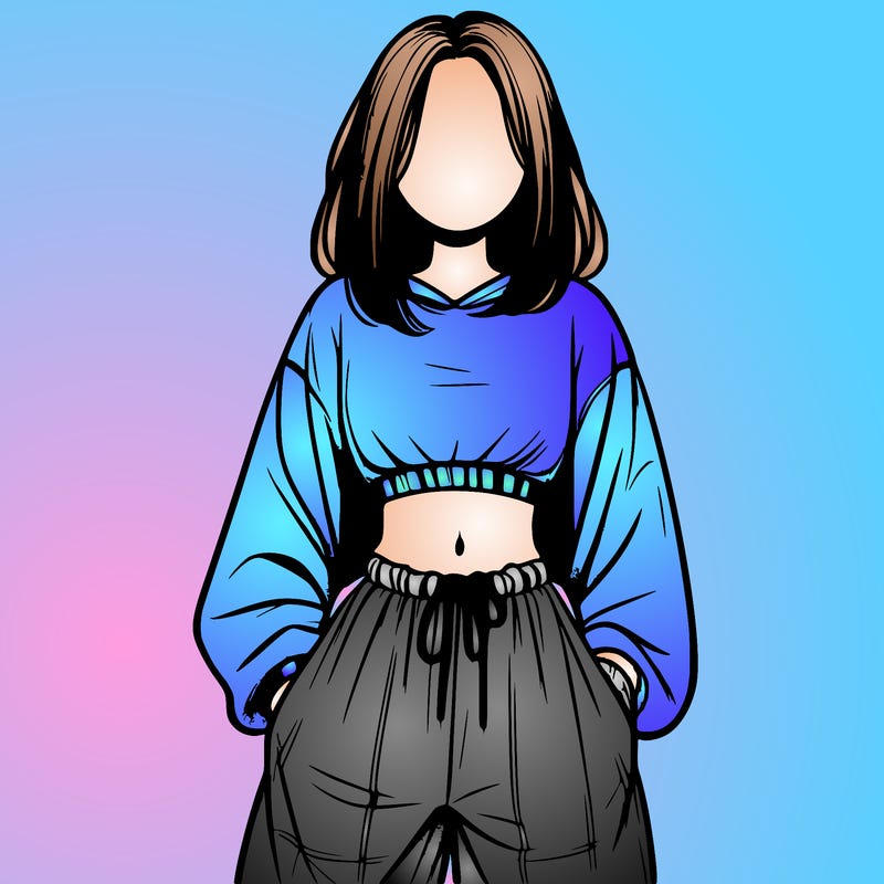 realistic girl faceless with baggy pants and a crop top