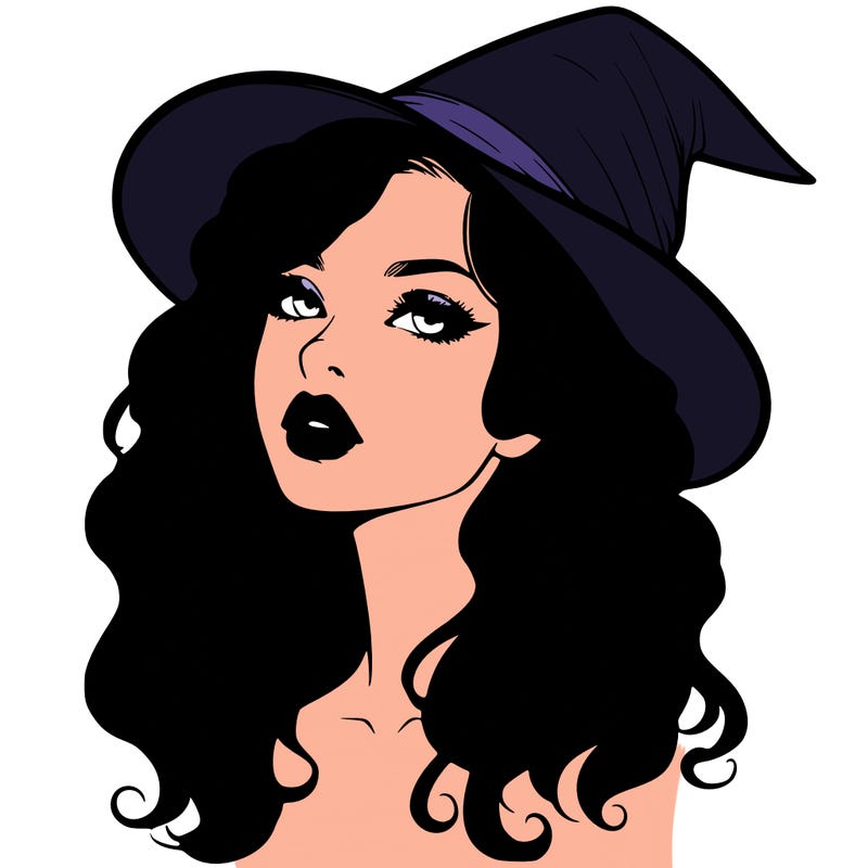 realistic witch girl with wavy hair and lips