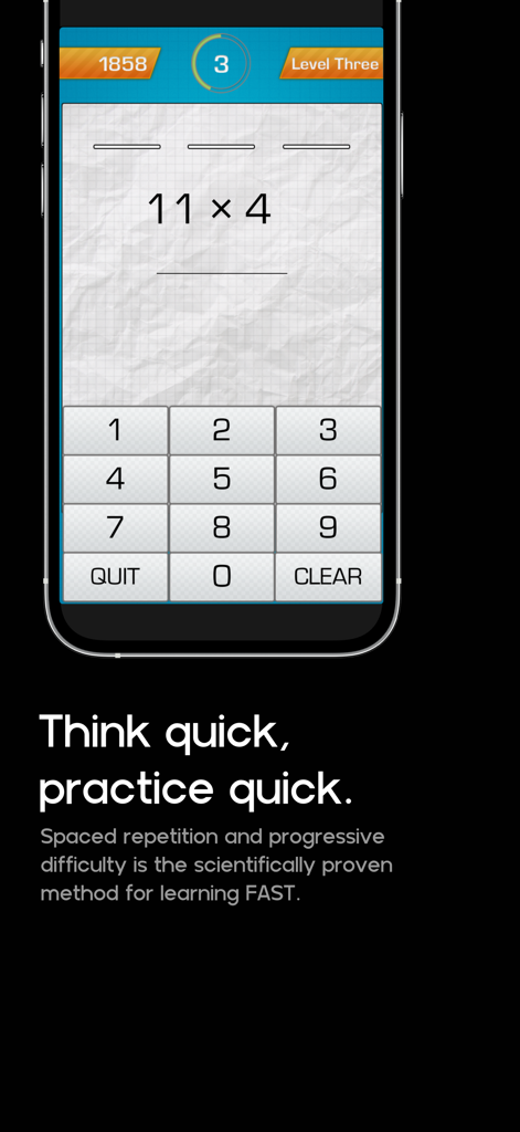 MultiFlow - MultiFlow app interface showing a multiplication table problem on a mobile device