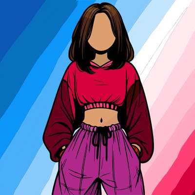 realistic girl faceless with baggy pants and a crop top