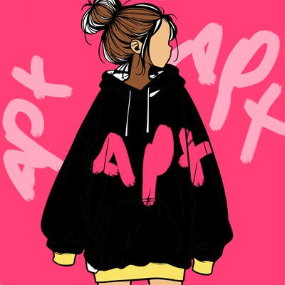 realistic girl with a oversized sweatshirt on and a bun