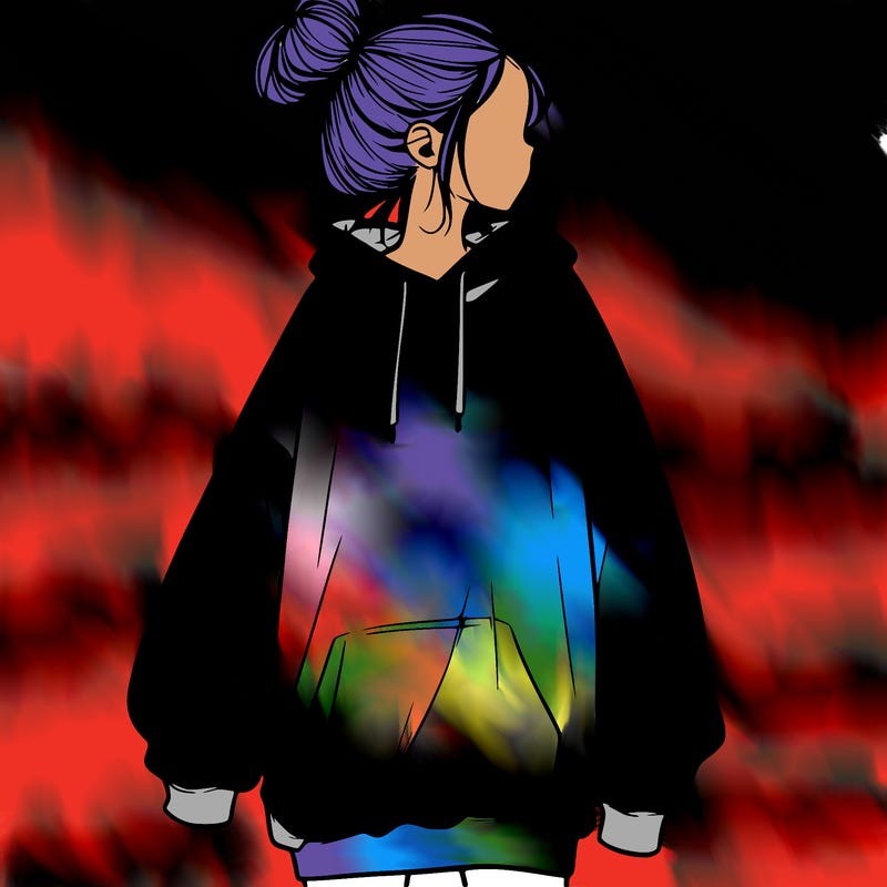 realistic girl with a oversized sweatshirt on and a bun