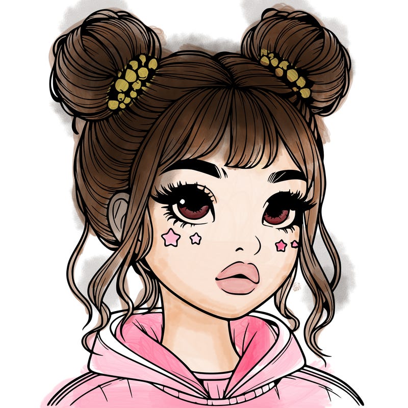 realistic girl with space buns