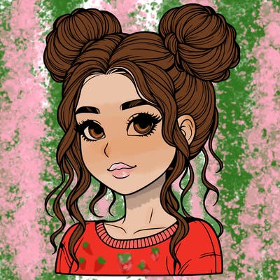 realistic girl with two buns in her hair