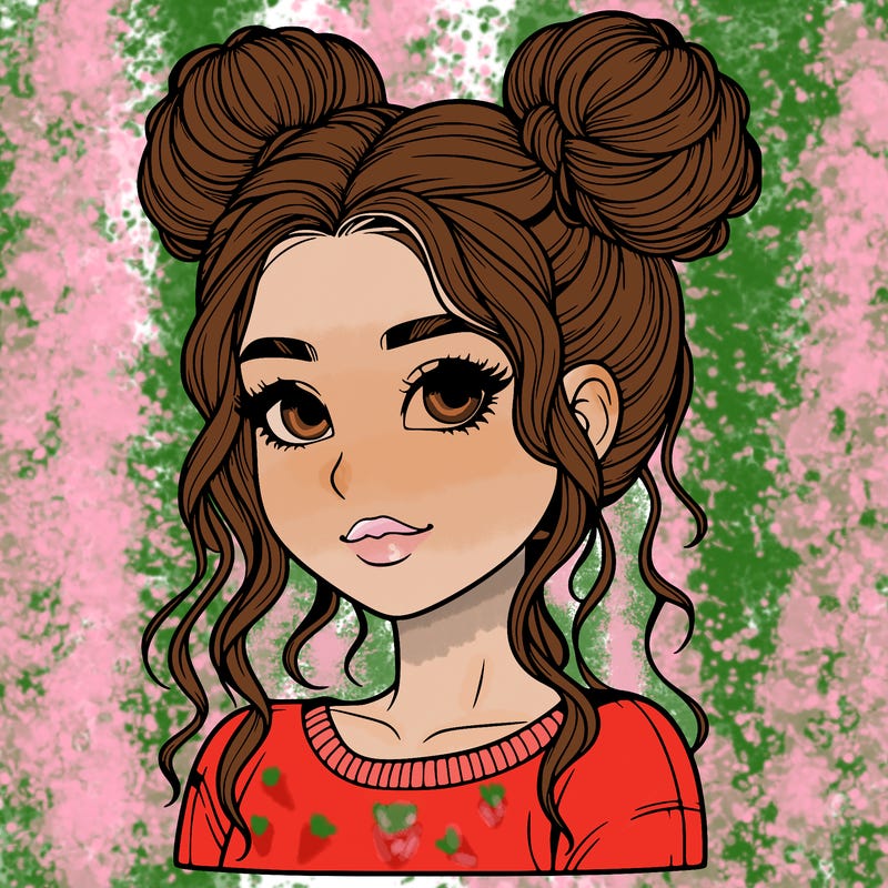 realistic girl with two buns in her hair