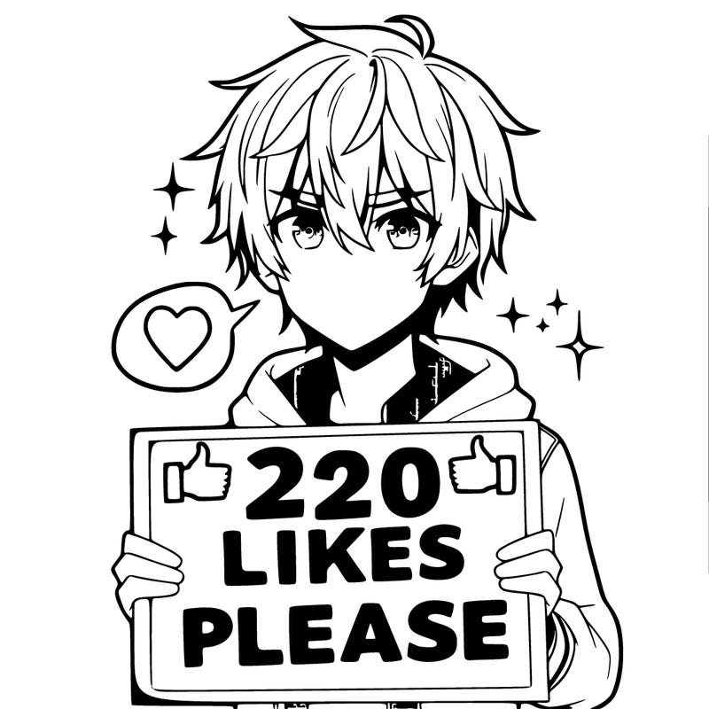 anime boy with a sign saying 20 likes please