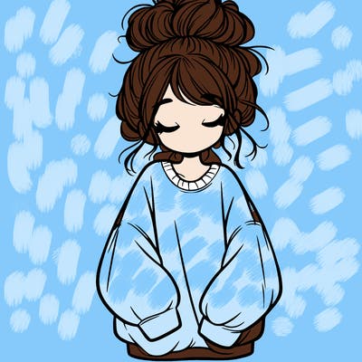 girl with baggy sweatshirt and messy bun