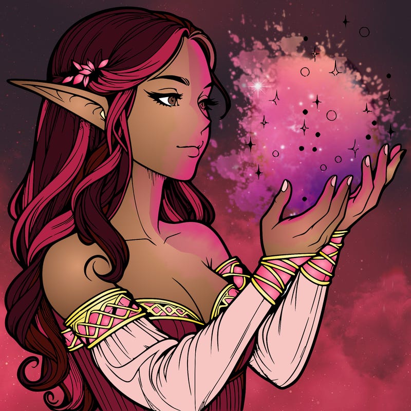 realistic elf girl doing magic