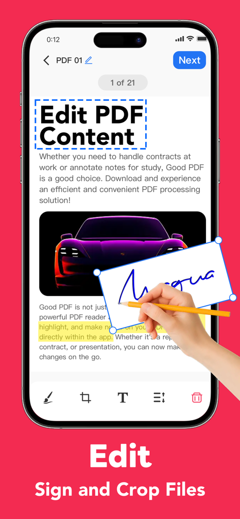 Good PDF Reader Scanner Editor - Uma interface móvel para editar e assinar documentos PDF em um iPhone