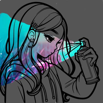 a realistic girl spray painting