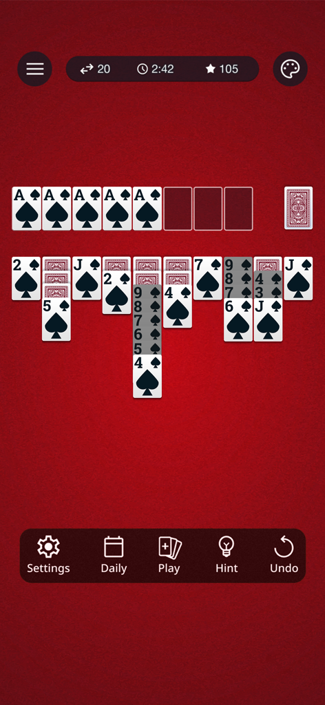 Spider Solitaire: Classic Card - Classic Spider Solitaire card game showing spade cards on a red felt background