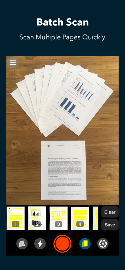 VDScan - VDScan app interface showing the batch scan mode for scanning multiple document pages quickly