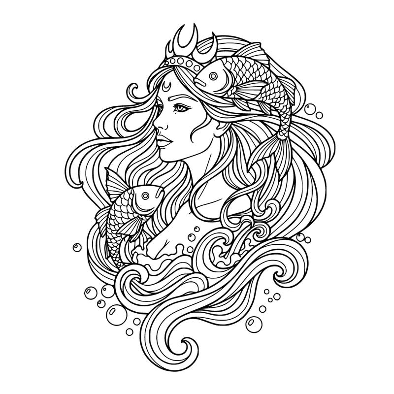 beautiful goddess pisces zodiac sign head to shoulders