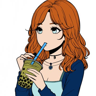 realistic girl drinking boba tea