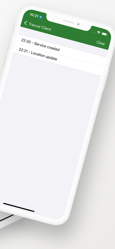 Traccar Client - Traccar Client app status screen showing timestamped logs for service creation and location updates