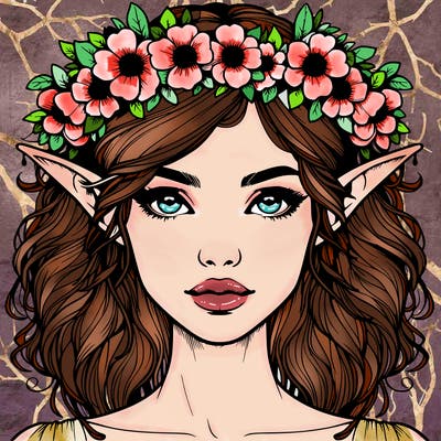 realistic female elf with flower crown