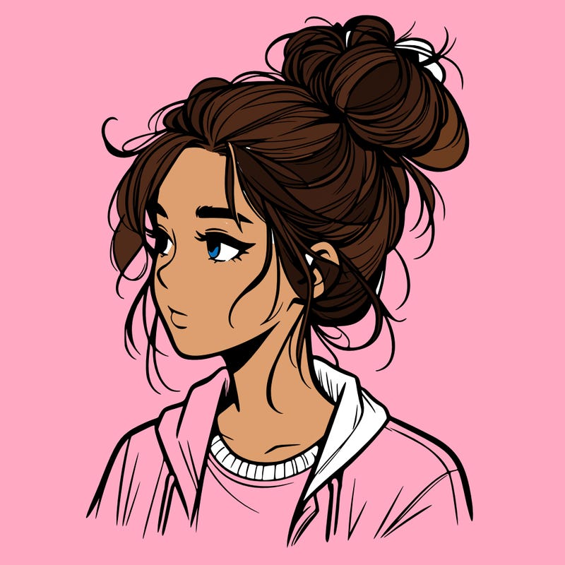 realistic teenage girl with a messy bun
