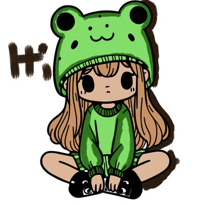 a girl wearing a frog hat and some frog socks
