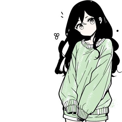 manga teen girl  in a sweater and baggy pants