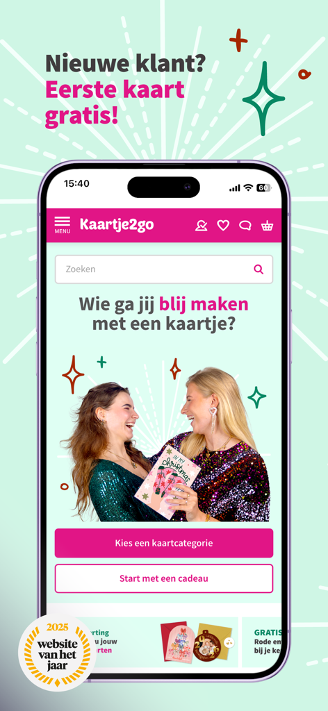 Kaartje2go-Startbildschirm der mobilen App, der ein Aktionsangebot für eine kostenlose erste Karte anzeigt