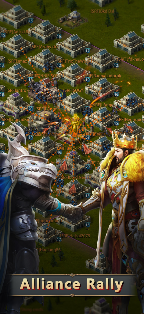 Road of Kings - Endless Glory - Alliance Rally feature in Road of Kings showing two leaders shaking hands over a kingdom map