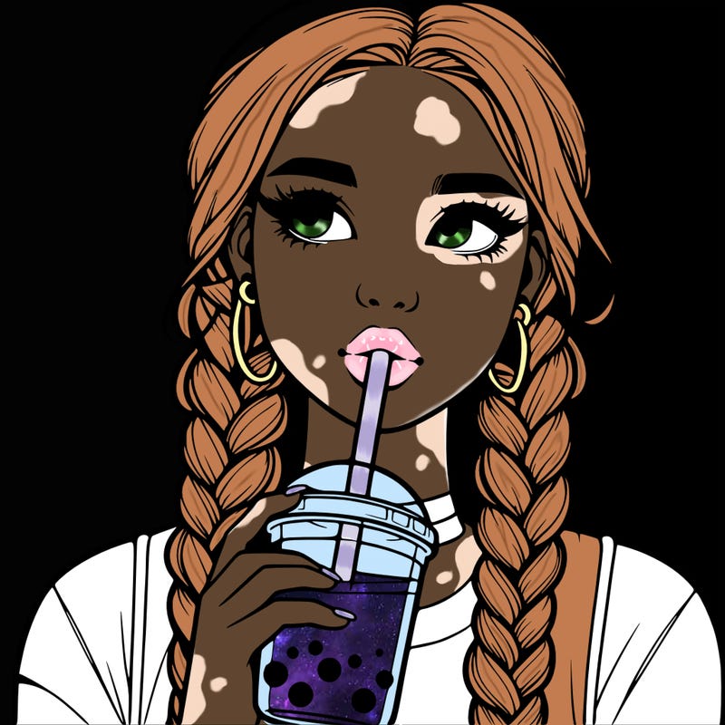 realistic girl with braided hair drinking boba
