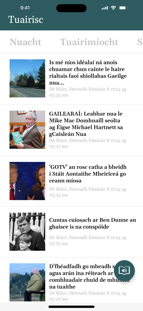 Tuairisc - The main news feed of the Tuairisc Irish language news app.