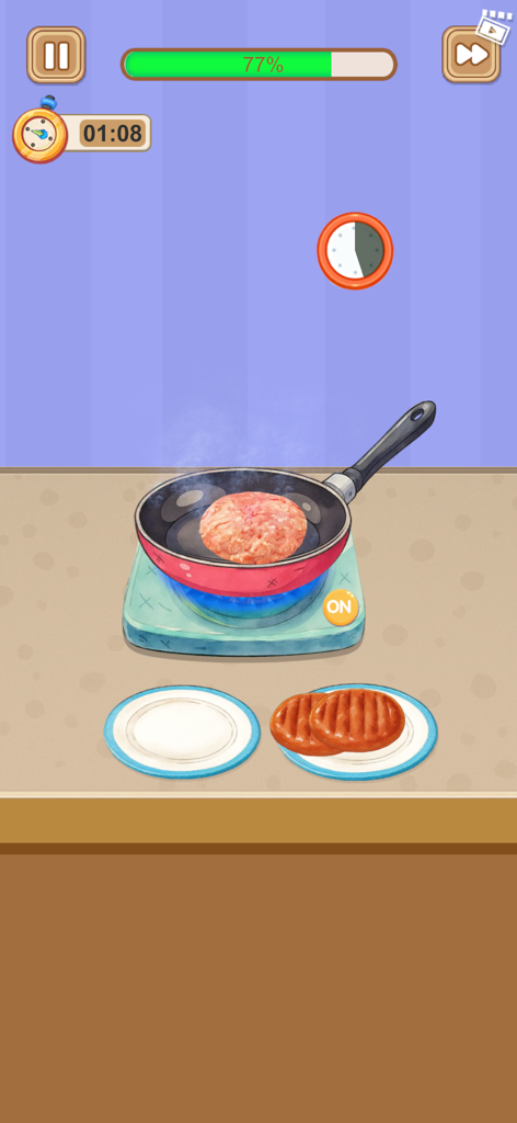 Crazy Kitchen Set Cooking ASMR - Asando una hamburguesa en una sartén en un juego de simulación de cocina