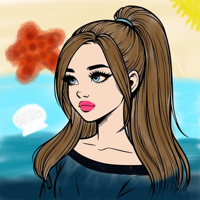 realistic girl with a high ponytail