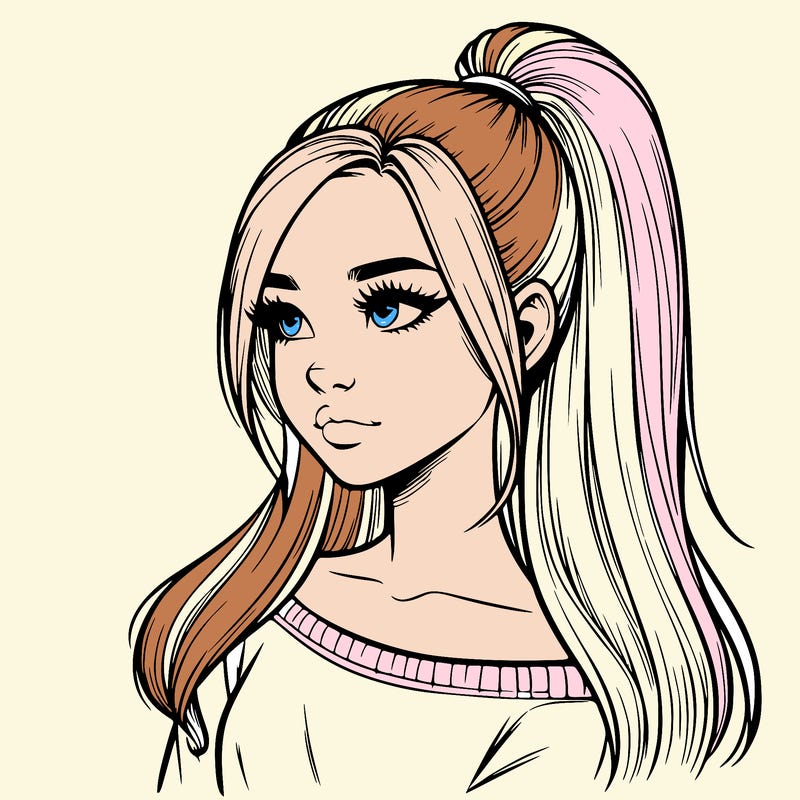 realistic girl with a high ponytail