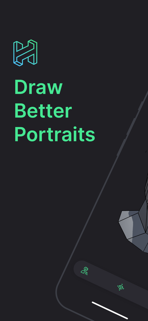 Head Model Studio - Art Study - Logo and text for Head Model Studio app saying Draw Better Portraits with a 3D head model visualization