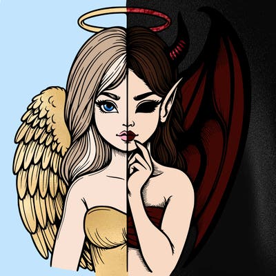 realistic angel half demon