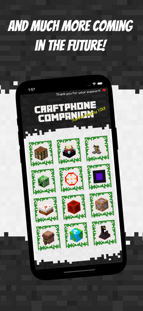 Guide for Minecraft Ultimate - A menu screen of the Craftphone Companion app featuring icons for crafting enchanting and nether portal tools