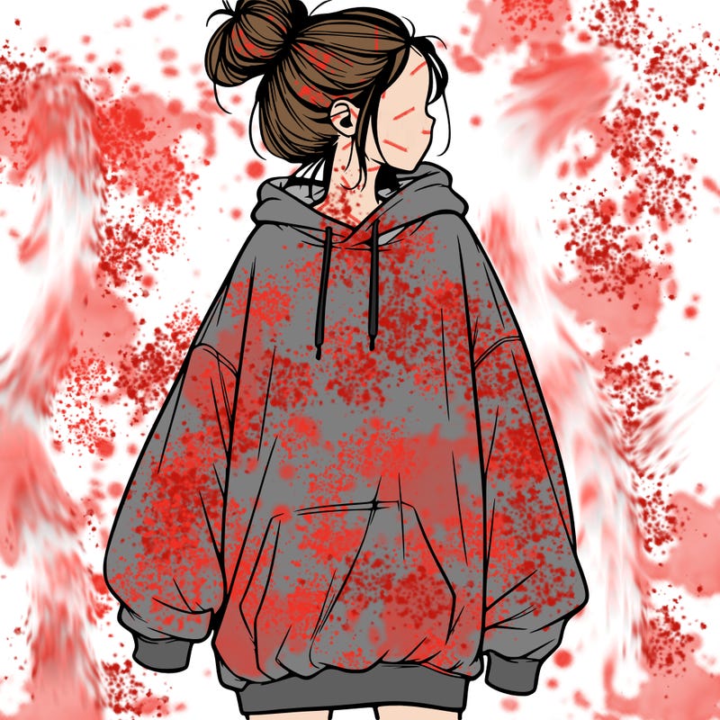 realistic girl with a oversized sweatshirt on and a bun