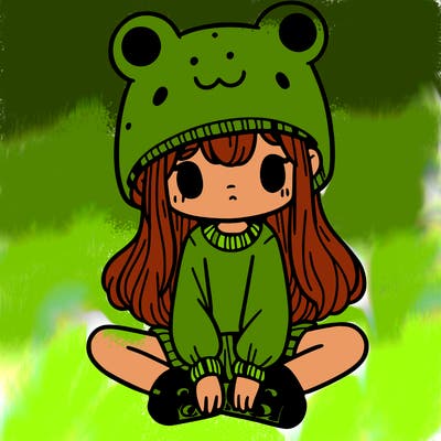 a girl wearing a frog hat and some frog socks