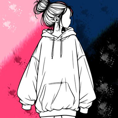 realistic girl with a oversized sweatshirt on and a bun