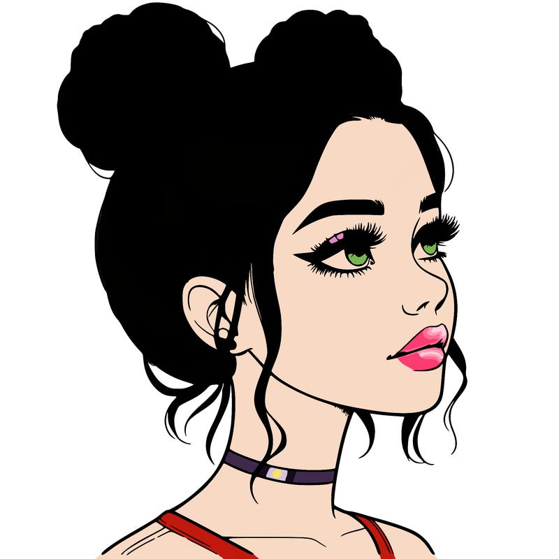 realistic girl with buns on the top of her head