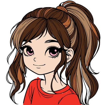 realistic girl with ponytail