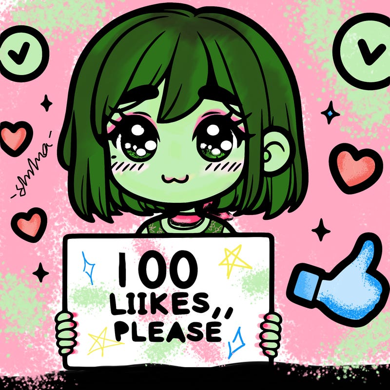 a girl with a sign saying 100 likes, please