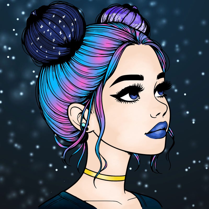 realistic girl with buns on the top of her head