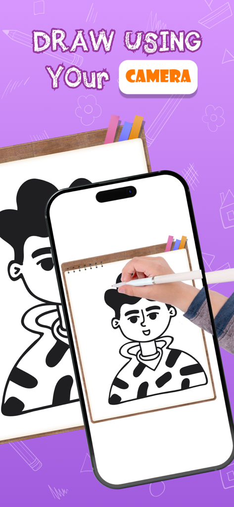 Mano calca un personaje digital desde la pantalla de un teléfono a un cuaderno físico usando realidad aumentada