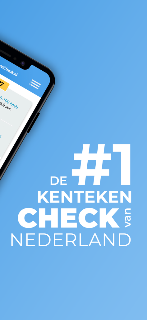 KentekenCheck.nl - Schermata di avvio dell'app KentekenCheck per la registrazione del veicolo olandese e la ricerca della targa