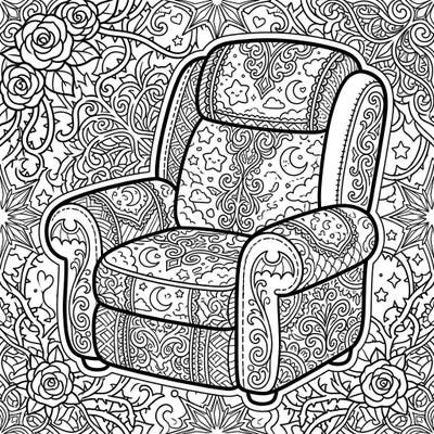 Discover a truly unique coloring experience with this charming recliner, blending cozy comfort with a touch of dark, whimsical elegance. Its intricate Kawaii and Gothic patterns offer endless creative possibilities for colorists of all levels.
