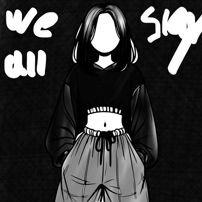 realistic girl faceless with baggy pants and a crop top