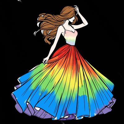 realistic woman with dress flowing in the wind