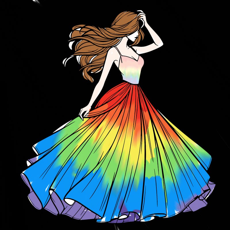 realistic woman with dress flowing in the wind