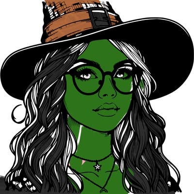 a witch with glasses realistic