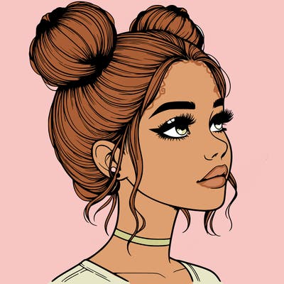 realistic girl with buns on the top of her head