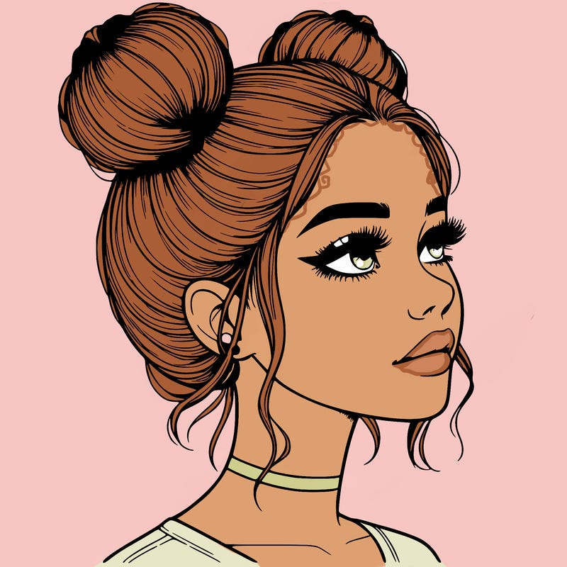 realistic girl with buns on the top of her head