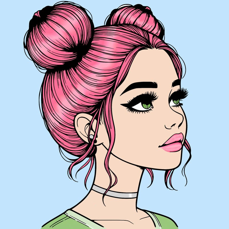 realistic girl with buns on the top of her head